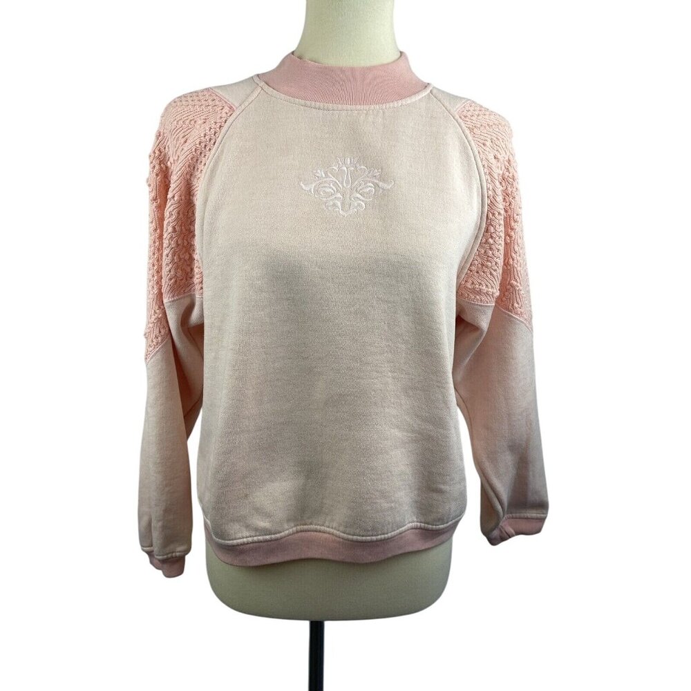Vintage 80s Cropped Sweatshirt Womens M Goola Gong Pink Embroidered
